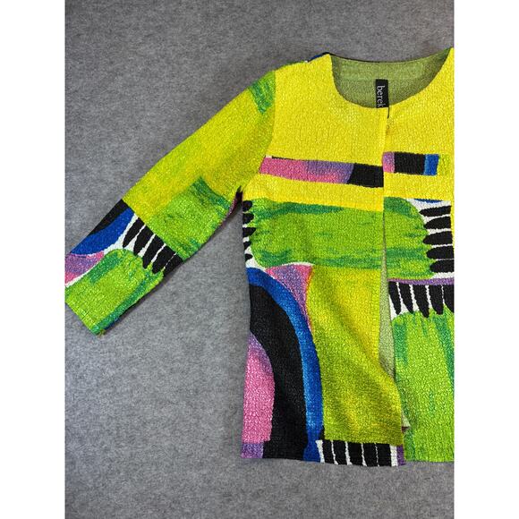 Berek Jacket Womens Medium Yellow Green Abstract Textured Artsy Retro Hippie - Picture 5 of 6